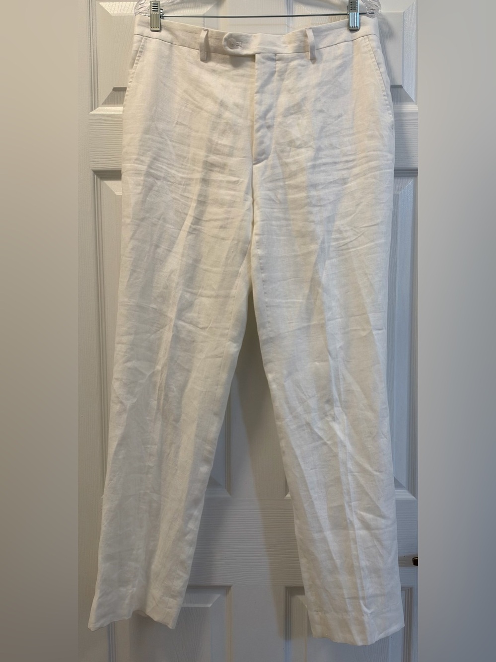 Joseph Abboud Classic Men's White 100% Linen Trousers, size 34 x 32.